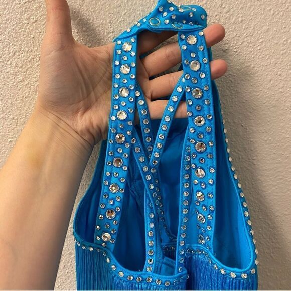 Weissman Dance costume aqua blue sassy fringe dress Spice Up Your Life 14130 MC - Picture 6 of 13